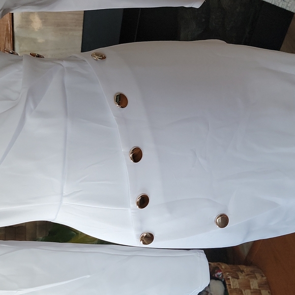 Asymmetric White Ruchet Midi Dress - Picture 8 of 9